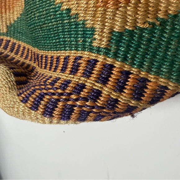 Vintage Straw Multicolor Woven Bag Leather Handle Purse - Picture 4 of 9